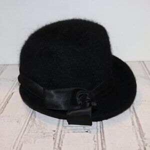 🧵 Vintage Black Shagfelt Bucket Hat – 1950s/60s Mid-Century Minimalism ·